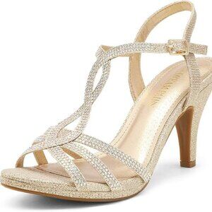 DREAM PAIRS Women's Heels Open Toe Stilettos Rhinestone Heels for Dressy( NWT)